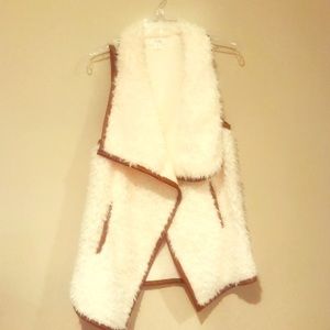 Ivory Vest with Faux Leather Trim, Medium
